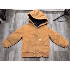 Carhartt Kids Brown Duck Canvas Insulated Hooded Active Jacket OJ8552-B 4T