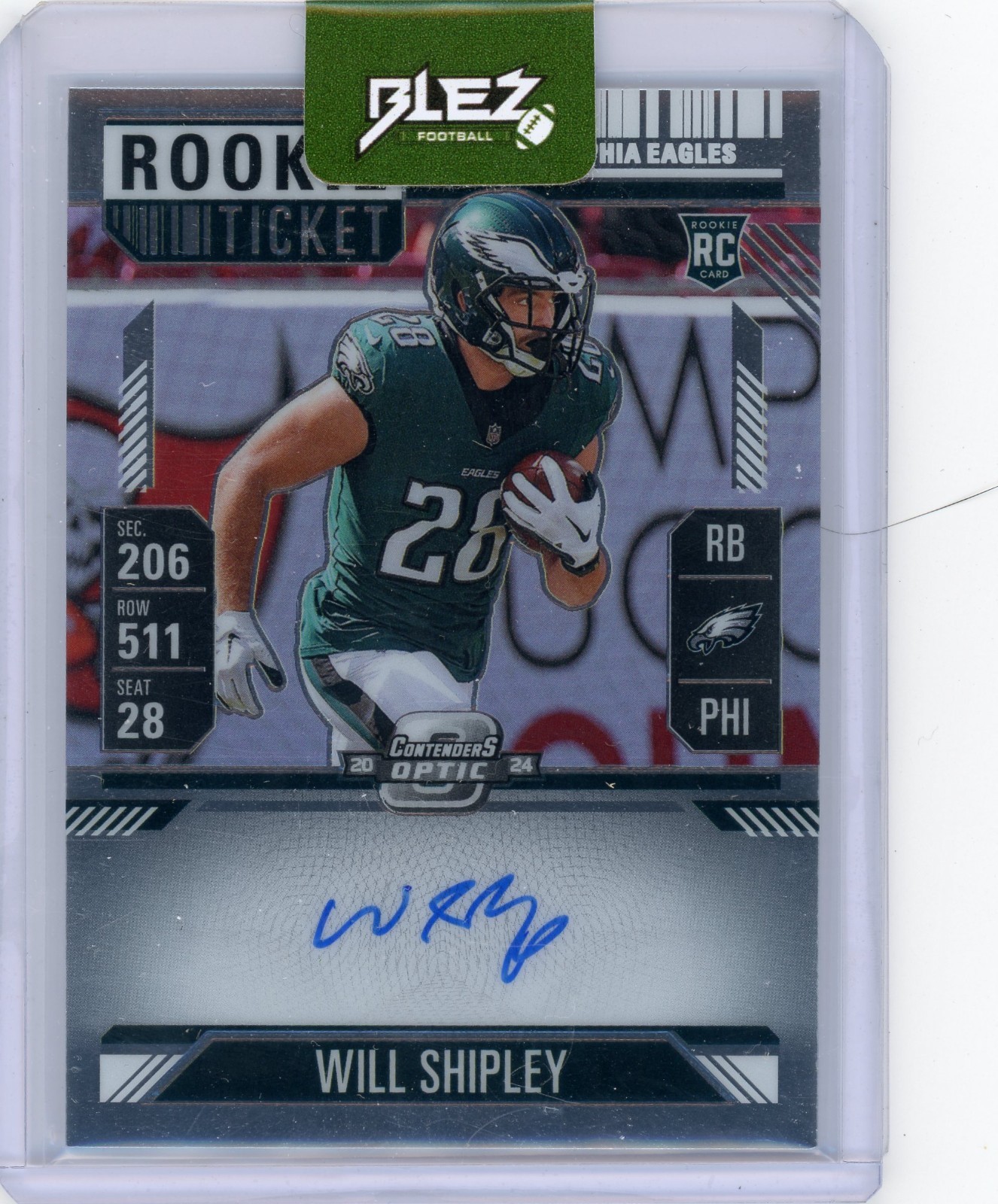 Will Shipley Panini Contenders Optic #127 Autograph