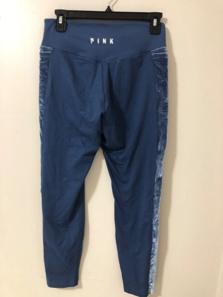 PINK Victoria's Secret Leggings Size M Blue Cozy Velvet Velour Fleece Lined - Image 3 of 4