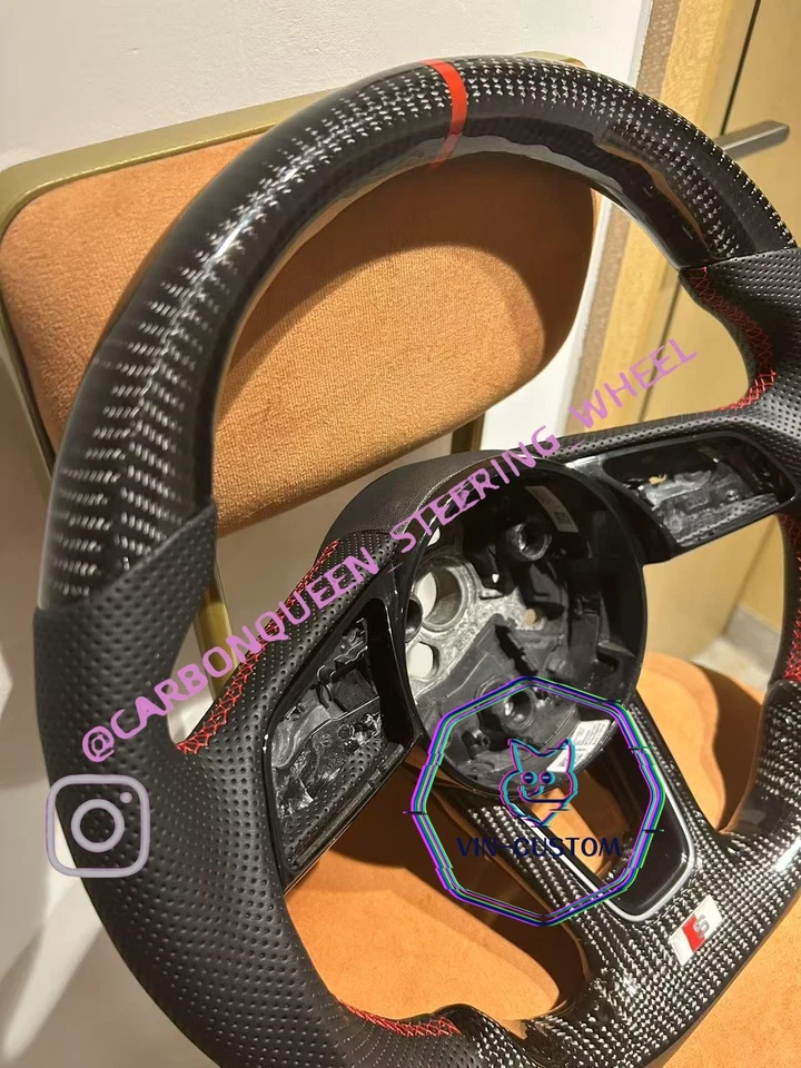 Volante FIBRA DE CARBONO REAL PARA AUDI A3A4/RS3RS5 17-21 AÑOS CON CUERO BK Foto 2 de 4