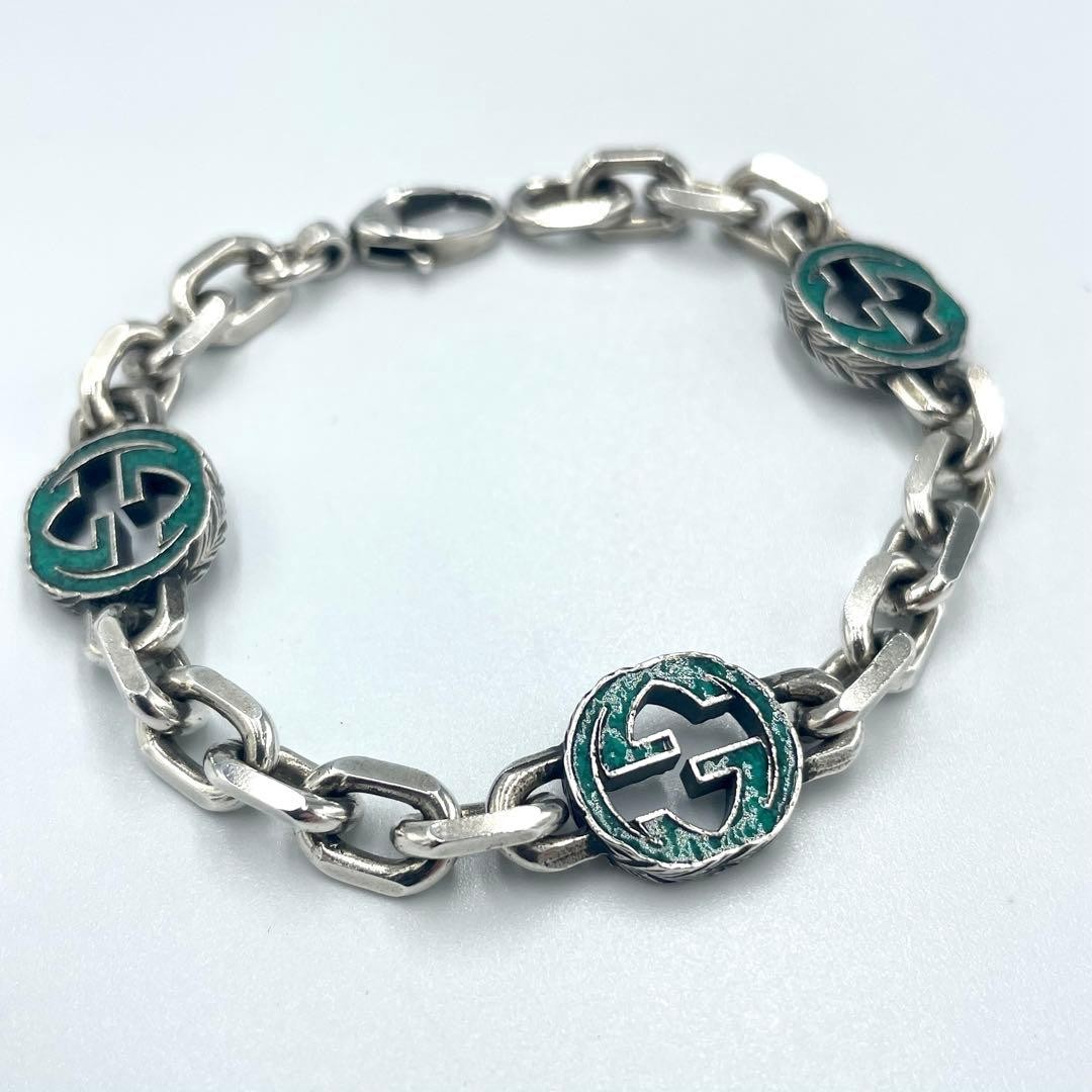 Gucci Interlocking Green Arabesque Chain Bracelet… - image 1
