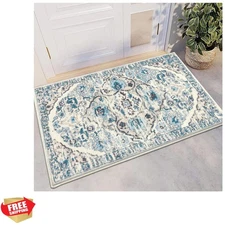 HEBE Washable Area Rug - 2'x3' Non Slip Soft Distressed Medallion Bedroom Boh...
