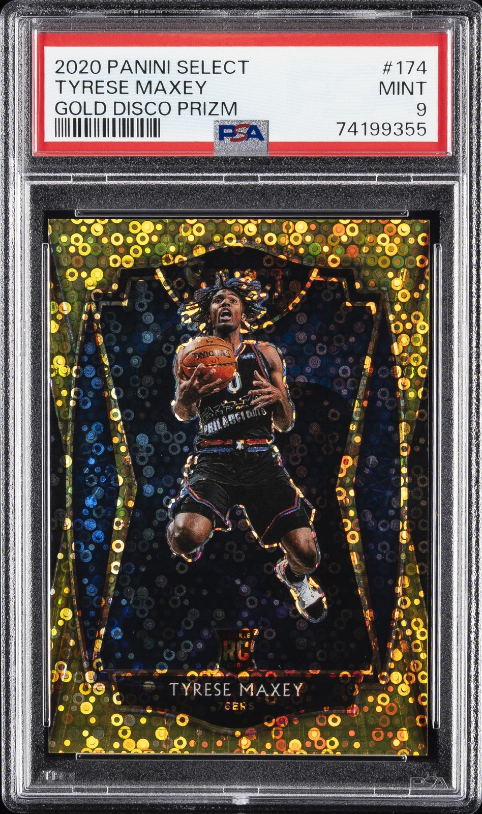2020 PANINI SELECT GOLD DISCO PRIZM #174 TYRESE MAXEY 8/10 PSA 9