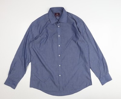 Moos Esq. Blaues langärmliges geknöpftes Herrenhemd Regular Fit 16,5