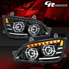 Black LED Sequential Turn Signal Projector Headlight for 2008-2017 Kenworth T660