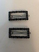 Vintage Barrettes Black Rhinestone Set 2 Retro Chic Hair Clips Unbranded