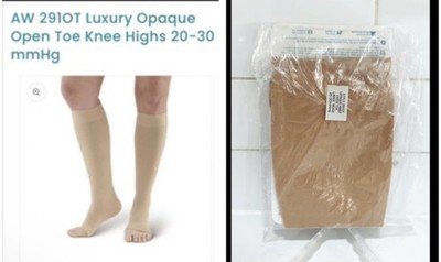 Ames Walker 291OT Opaque Open Toe Knee Highs Compression 20-30 mmHg Beige Large