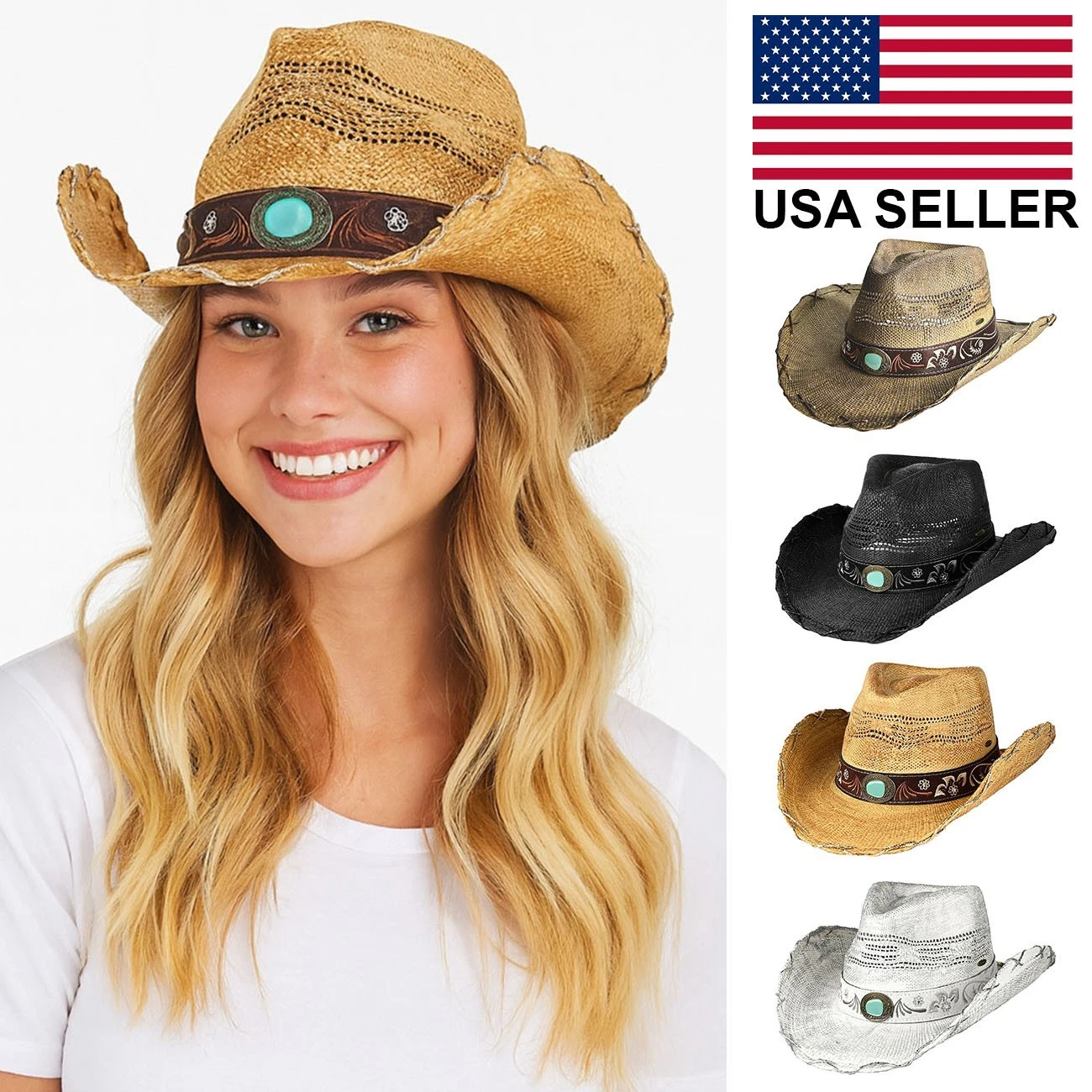 C.C Exclusive Unisex Western Metallic X Stitches Vented Sun cowboy Hat