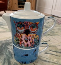 Michelle Allen Designs Owl Teapot Whimsical Boho Kitchen Decor Quirky Tea Pot