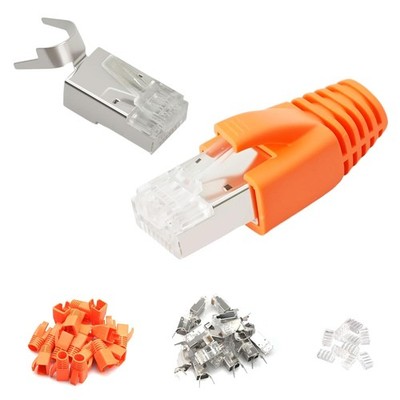 10 Stück Netzwerkstecker 10Gbps, RJ45 Stecker Cat 7 mit Einfädelhilfe und K
