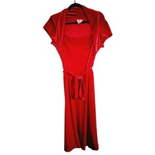 Andre Oliver L Vintage Dress Velour Velvet Bright Red W/Tie Belt Stretch NWOT