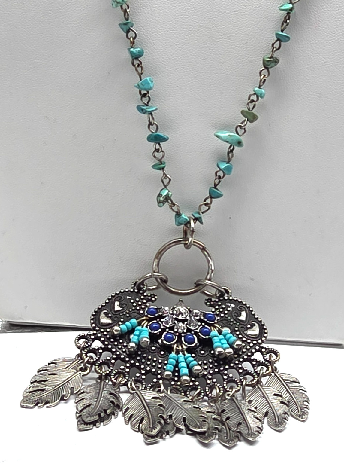 Signed Express Native Design Turquoise Feather Da… - image 1