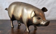 Large vintage brass piggy bank/ money box Pig Farm savings farm animal