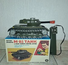Tin Tank M-81 Masudaya Modern Toys, Box No Space Toy Robot,Nomura,Yonezawa Video