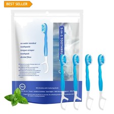 Compact 5-in-1 Disposable Toothbrushes Set with Floss  Tongue Scraper - 26 pcs