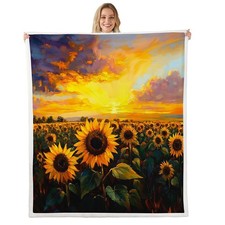 Sunflowers Blanket Sunflowers Oil Painting Fleece Throw Blanket for Kids Adul...