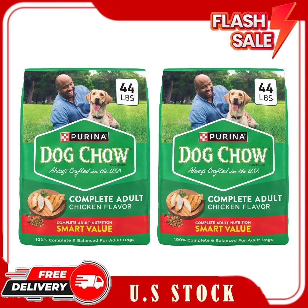 2 Bags Purina Dog Chow Complete, Dry Dog Food for Adult Dogs,Real Chicken, 44lb