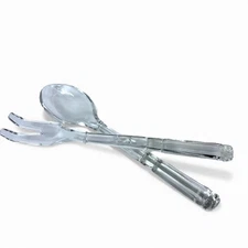 Vintage Clear Glass Salad Server Set – Fork & Spoon - 10”