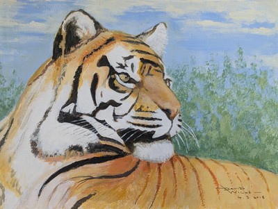 Original ungerahmtes Acryl Gemälde Tiger signiert von David Wills 2018