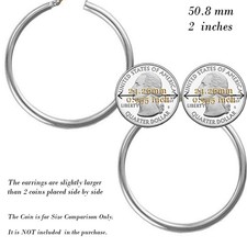 Women's Classic Real 925 Sterling Silver 2" Large 3mm Thick Tube Hoop Earrings