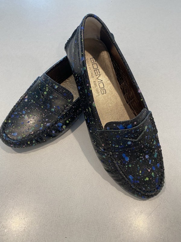 BOEMOS Italy Black Paint Splatter Leather Driving Loafers Shoes 36 US 6