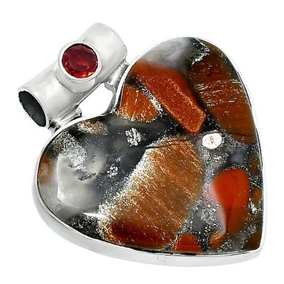 Premium Herz Tabu Jaspis & Granat 925 Sterling Silber Anhänger Schmuck P-1300