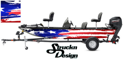Distressed American Flag USA Graphic Wrap Fish Kit Fishing Boat Bass Decal Vinyl