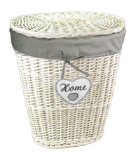 CESTA OVALE CUORE BIANCO VIMINI Portabiancheria BAGNO SALOTTO CONTENITORE h 55cm
