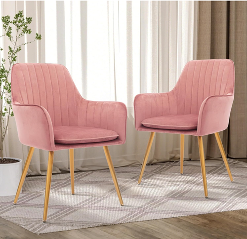 Velvet Dining Chair Set of 2, Modern Tufted Vanity Chairs with Gold Metal Legs, - Picture 2 of 11