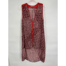 Hippie Laundry Sleeveless Tunic Top High Low Hem Red Lace Trim S
