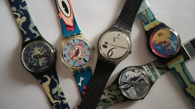 LOT OF 5 SWATCH GENT von 1991: Cupydus, Fernlicht, Flamingo, Crash, Gulp! + PEN