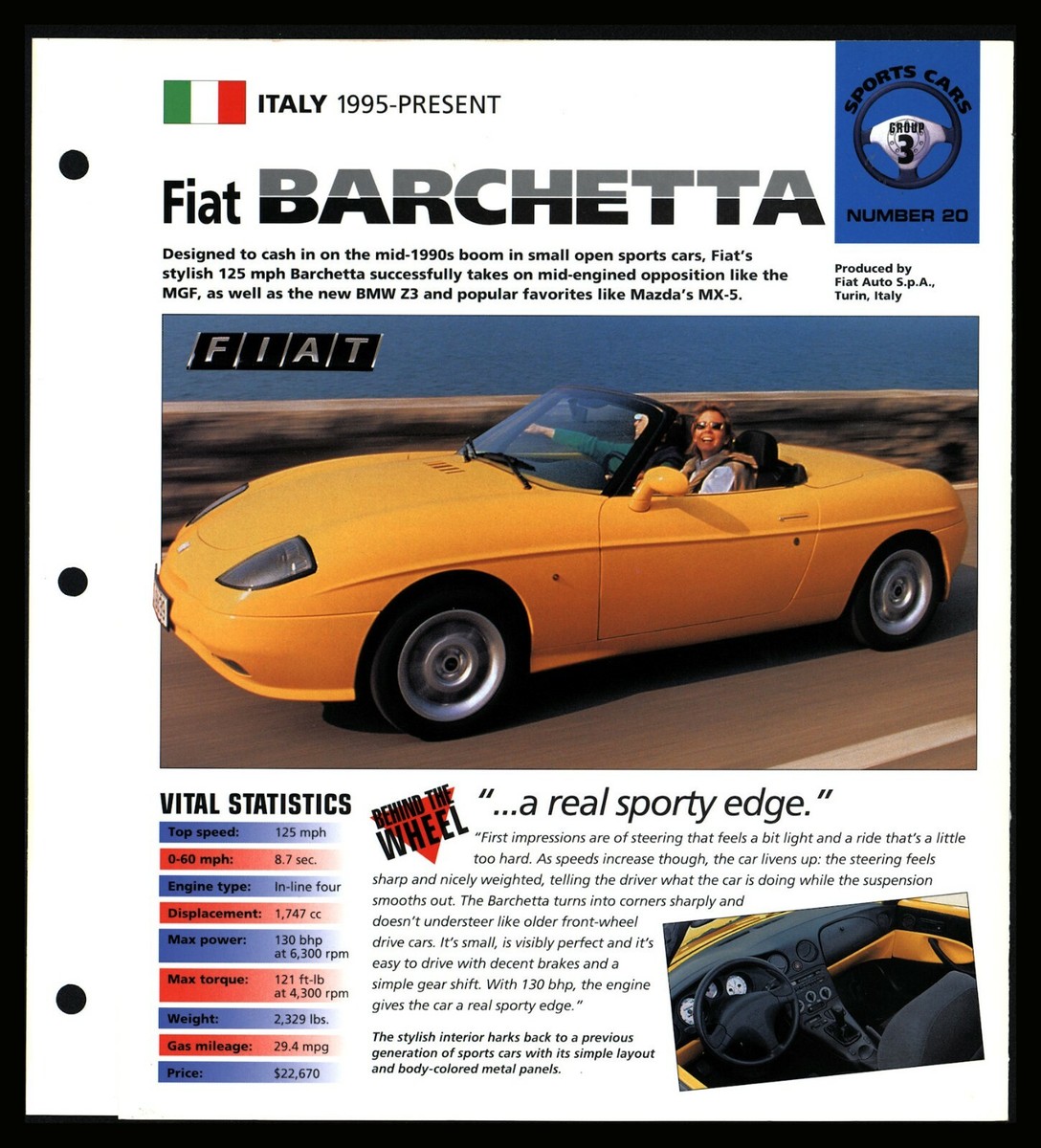 Fiat Barchetta (Italy 1995-Present) Spec Sheet 1998 HOT CARS