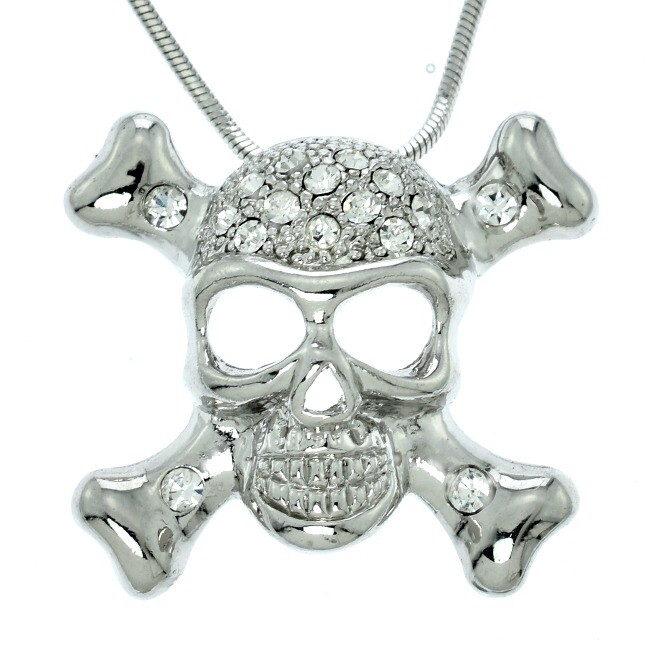 Swarovski Crystal Skull Crossbone Pendant Necklace with 18