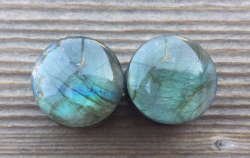PAIR OF LABRADORITE PLUGS GAUGES BODY JEWELRY DOUBLE FLARED - Picture 2 of 6
