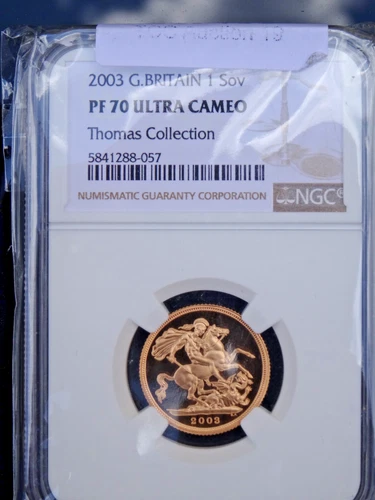 Elizabeth II 2003 Gold Proof full Sovereign NGC PF70 ex Thomas Collection