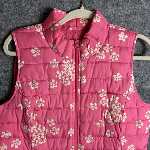 J. Jill Vest Women's Small Pink Floral Puffer Quilted Pockets Full Zip - Picture 2 of 10