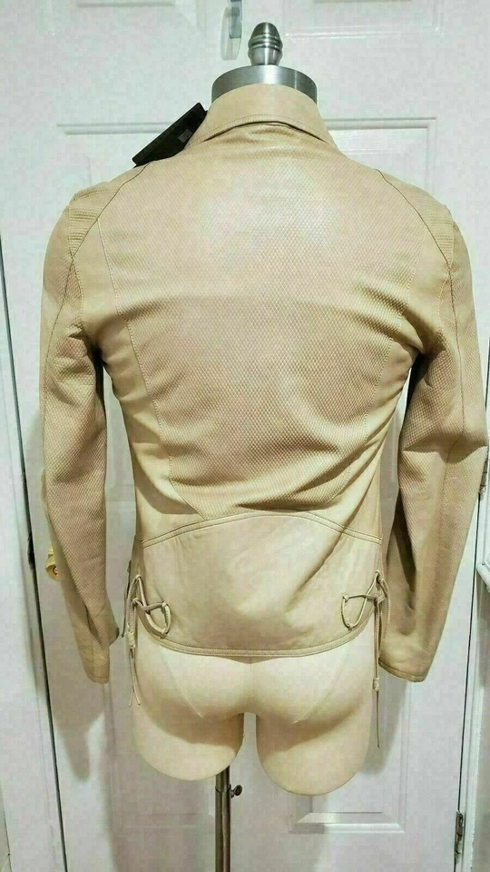 NUEVA CHAQUETA DE CUERO $5.2k Roberto Cavalli-52eu-42us-l-python look beige MOTOCICLETA Foto 4 de 4
