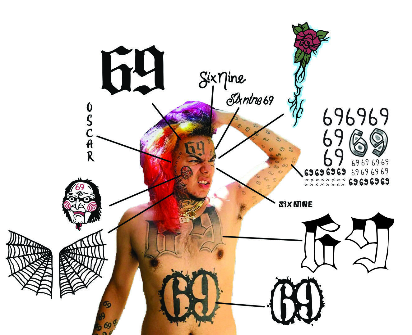 6ix9ine Temporary Tattoo Face Neck Tattoos 6ix9ine  Etsy Denmark  Neck  tattoo Tattoo set Temporary tattoo