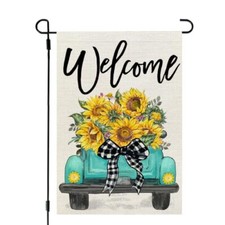 Summer Garden Flag Sunflowers Truck 12x18 Inch Double Sided 12"X18" Multi