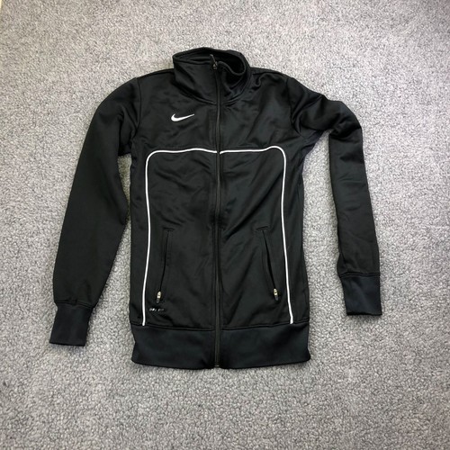 Nike Track Jacket Dri Fit Kids Small Black Full Zipper 56323 Polyester Vintage - Picture 2 of 12