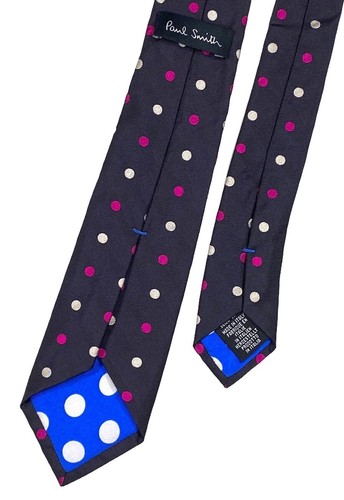 Paul Smith Silk Skinny Neck Tie Black Fuchsia & Gray Polka Dot 2.5" New Tag $120 - Picture 4 of 6