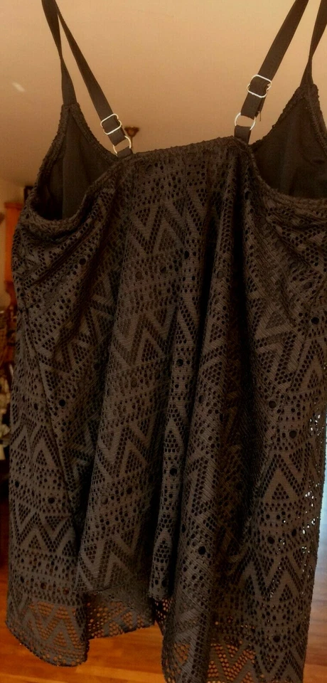 Badekostüm Top + Hose Shirt Spitze Badeanzug Schwarz Zweiteiler - Bild 4 von 4