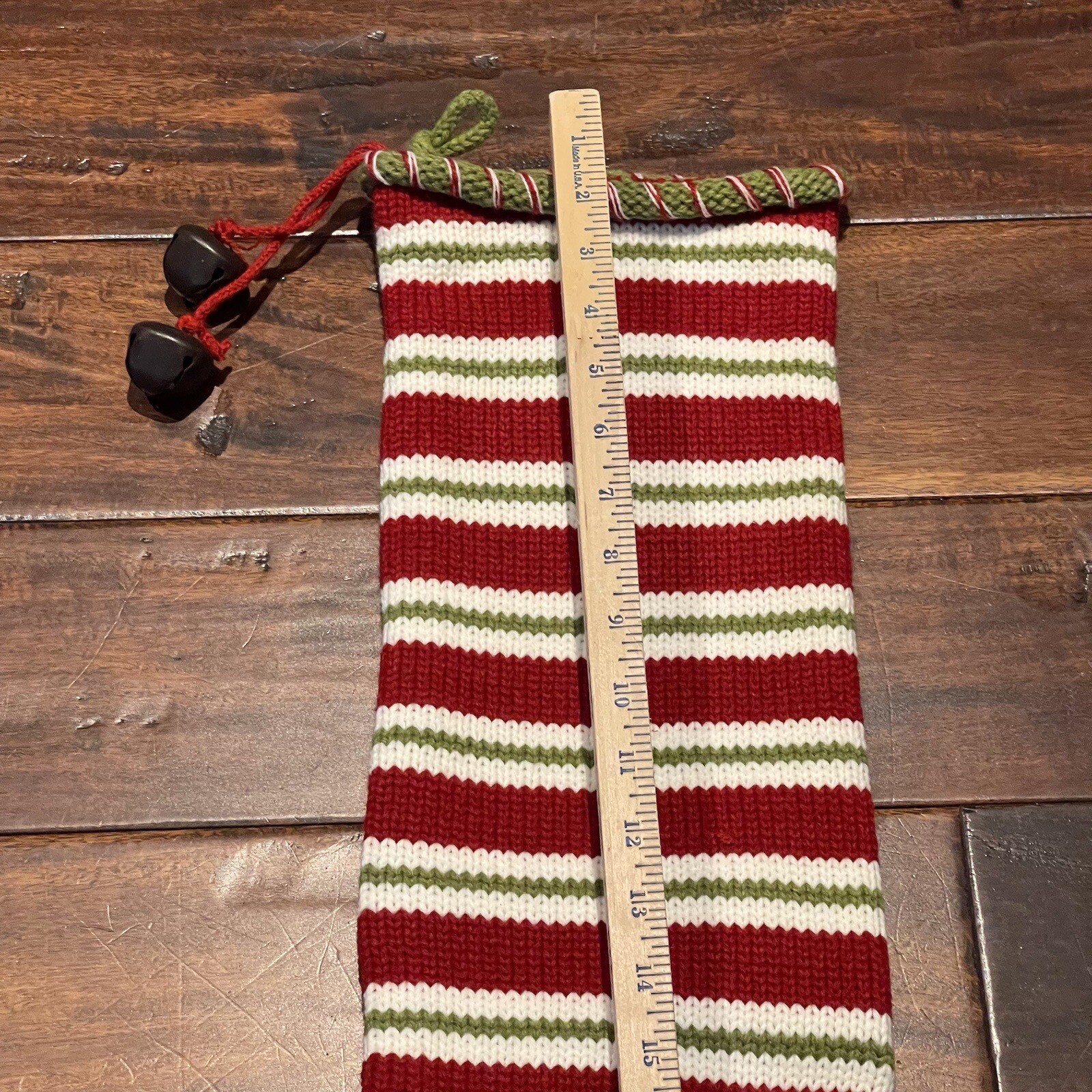 31” Striped Knit Christmas Stocking Set In Red White And Green With