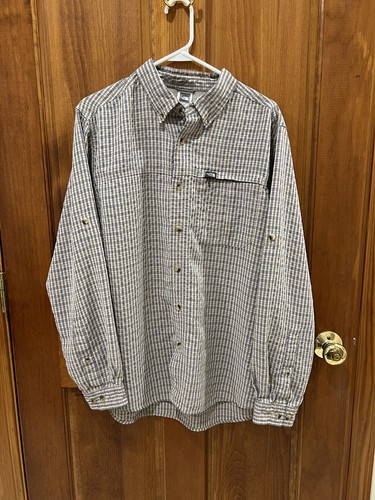 The North Face Plaid Modal Blend Blue Tan Shirt L/S Button Front Men's Large - Picture 2 of 8