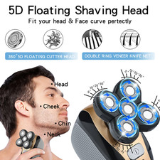 5-in-1 Rotary Electric Shaver 4D Rechargeable Bald Head Hair Beard Trimmer Razor 9