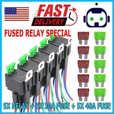 5 Pack Automotive Electrical Relays 12V Fuse Relay Switch Harness 5 Pin SPST 40A