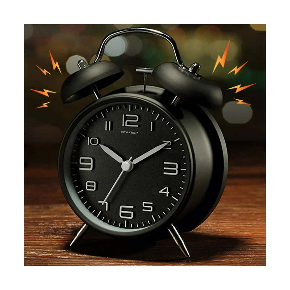 Peakeep 4 inches Twin Bell Alarm Clock Stereoscopic Dial  Alarm Clock 10.2Ounces - Image 2 of 4