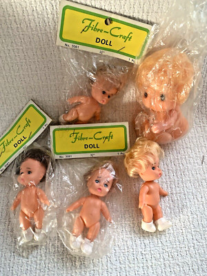 Vintage Fibre Craft 3.75'' Dolls Lot Various Hair Babies Craft Supplies Full Body