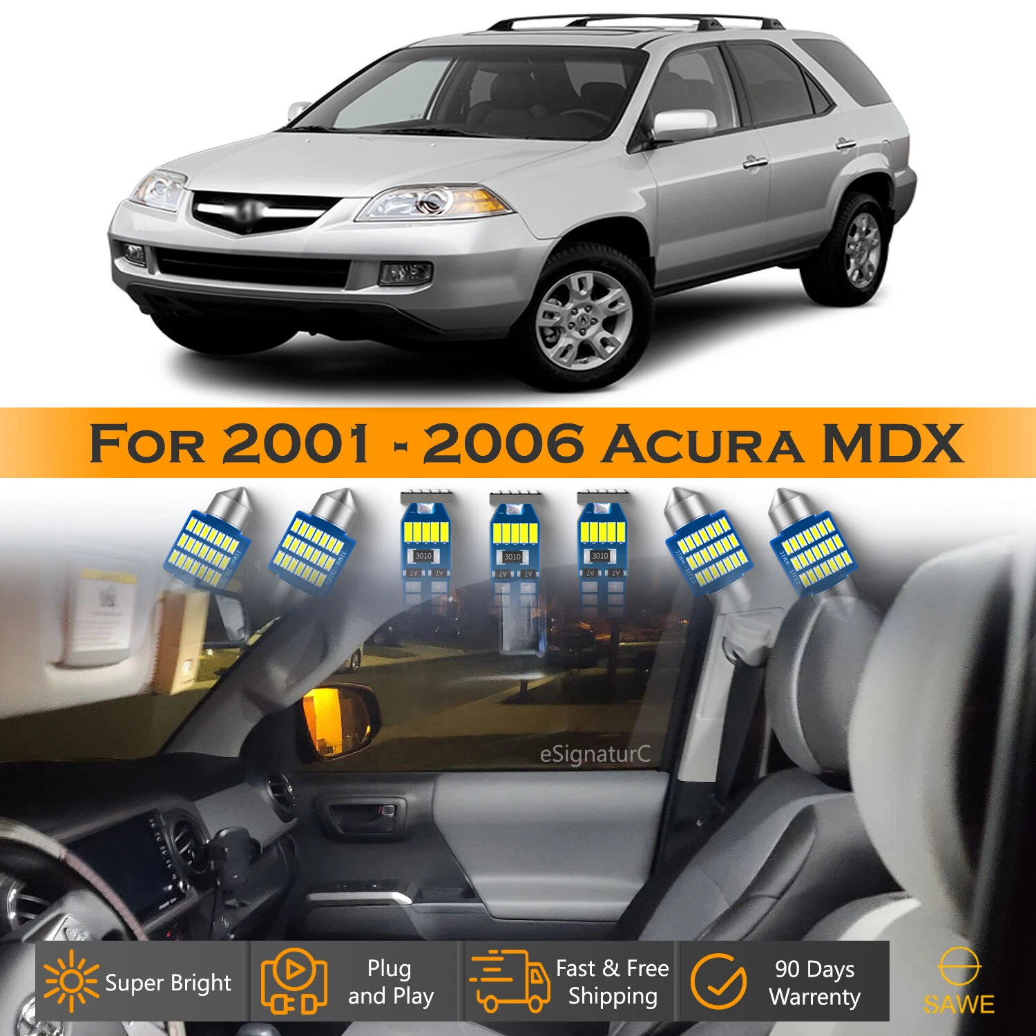 20 x Ultra White LED Lights Interior Package Kit For 2001 - 2006 Acura MDX