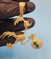 3Ct Round Cut Moissanite Road Runner Money Bag Pendant 14K Yellow Gold Plated